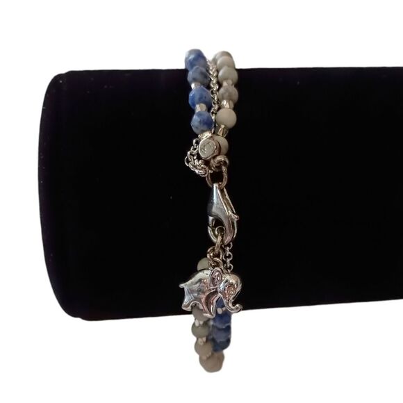 Beaded Elephant Charm Bracelet Multi Strand Blues Silver Tone Dainty Good Luck. - Picture 8 of 16